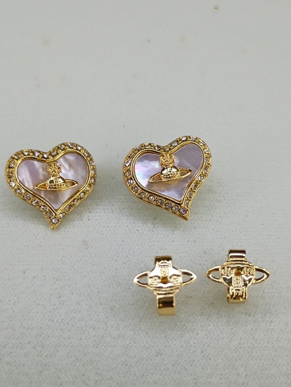 New Gold Tone Heart Stud Earrings with Mother-of-Pearl Inlay